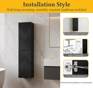 Bathroom Wall Hung Linen Cabinet - Matte Black