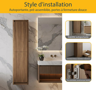 Armoire murale réversible en noyer suspendue pour linge – Option de charnière de porte en haut ou en bas