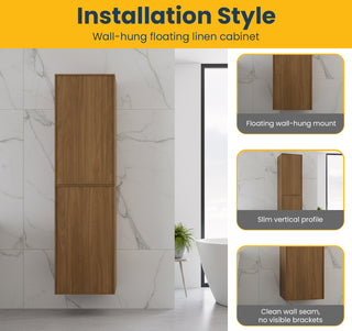 Armoire à Linge Mural de Salle de Bain - Noyer Miel Doré