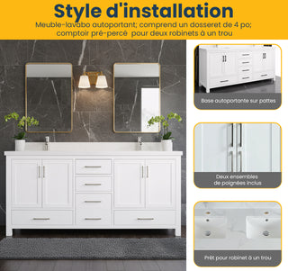 Meuble-Lavabo Autoportant 72po Blanc avec Comptoir de Marbre Ingénierie Calcutta