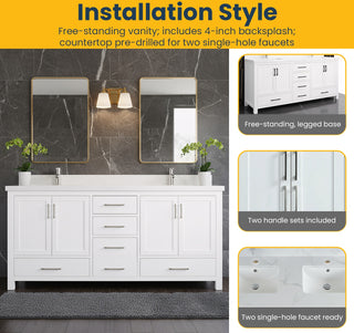 Meuble-Lavabo Autoportant 72po Blanc avec Comptoir de Marbre Ingénierie Calcutta