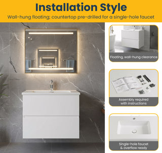 Meuble-Lavabo Mural 24po Blanc avec Comptoir de Polymarbre Blanc