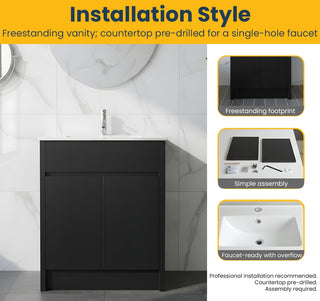 Meuble-Lavabo Autoportant 30po Brun Foncé avec Comptoir de Céramique Blanc