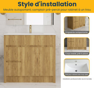 40" Frosted Oak Freestanding Bathroom Vanity with White Ceramic Countertop