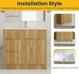 40" Frosted Oak Freestanding Bathroom Vanity with White Ceramic Countertop