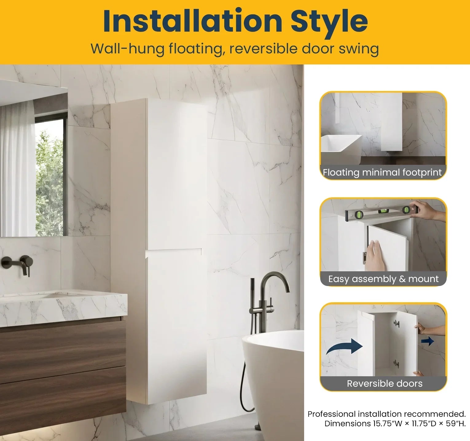 Bathroom Wall Hung Linen Cabinet - White High Gloss Capri