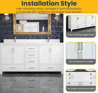 Meuble-Lavabo Autoportant 72po Blanc avec Comptoir de Quartz Blanche Neige