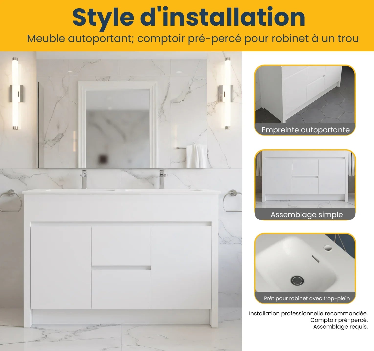 40" Matte White Freestanding Single Sink Bathroom Vanity with White Ceramic Countertop