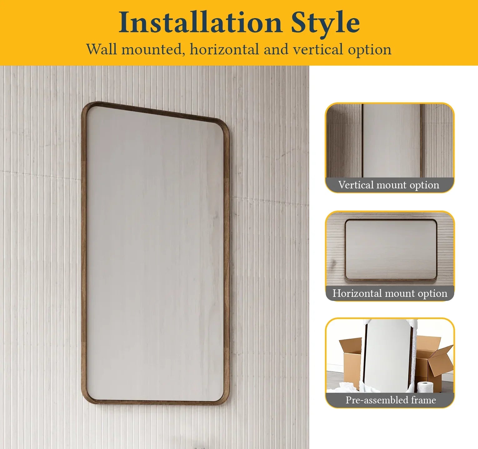 24" Walnut Framed Bathroom Mirror with Rounded Corners