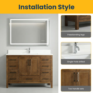 48" Walnut Freestanding Bathroom Vanity with Engineered White Marble Countertop