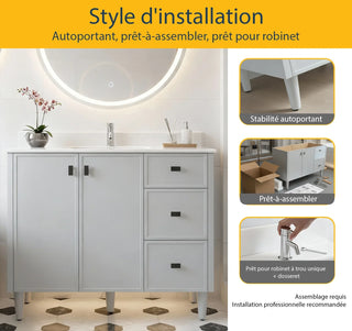 42" Hampton Grey Freestanding Vanity with Pure White Quartz Countertop