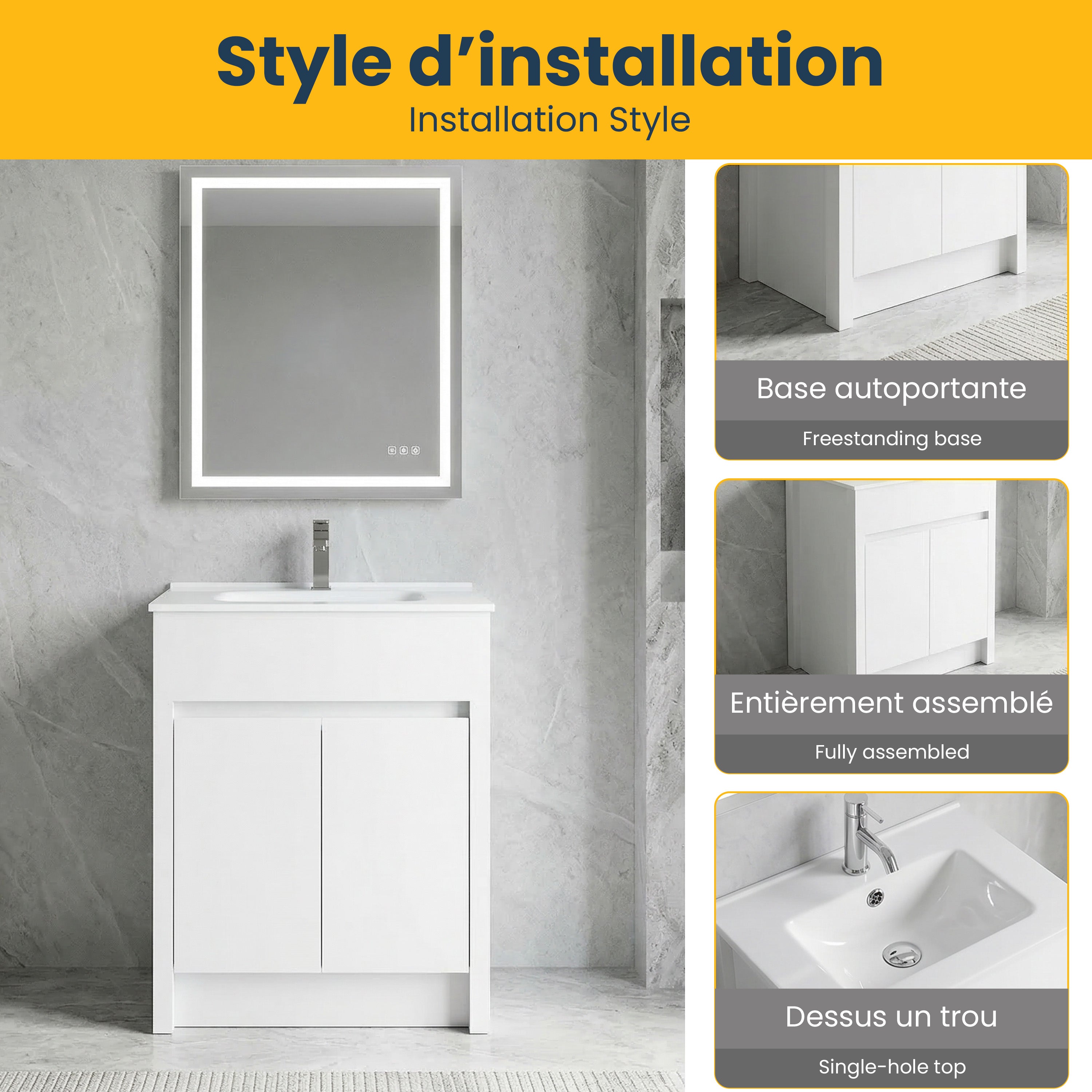 24" Matte White Freestanding Bathroom Vanity with White Ceramic Countertop