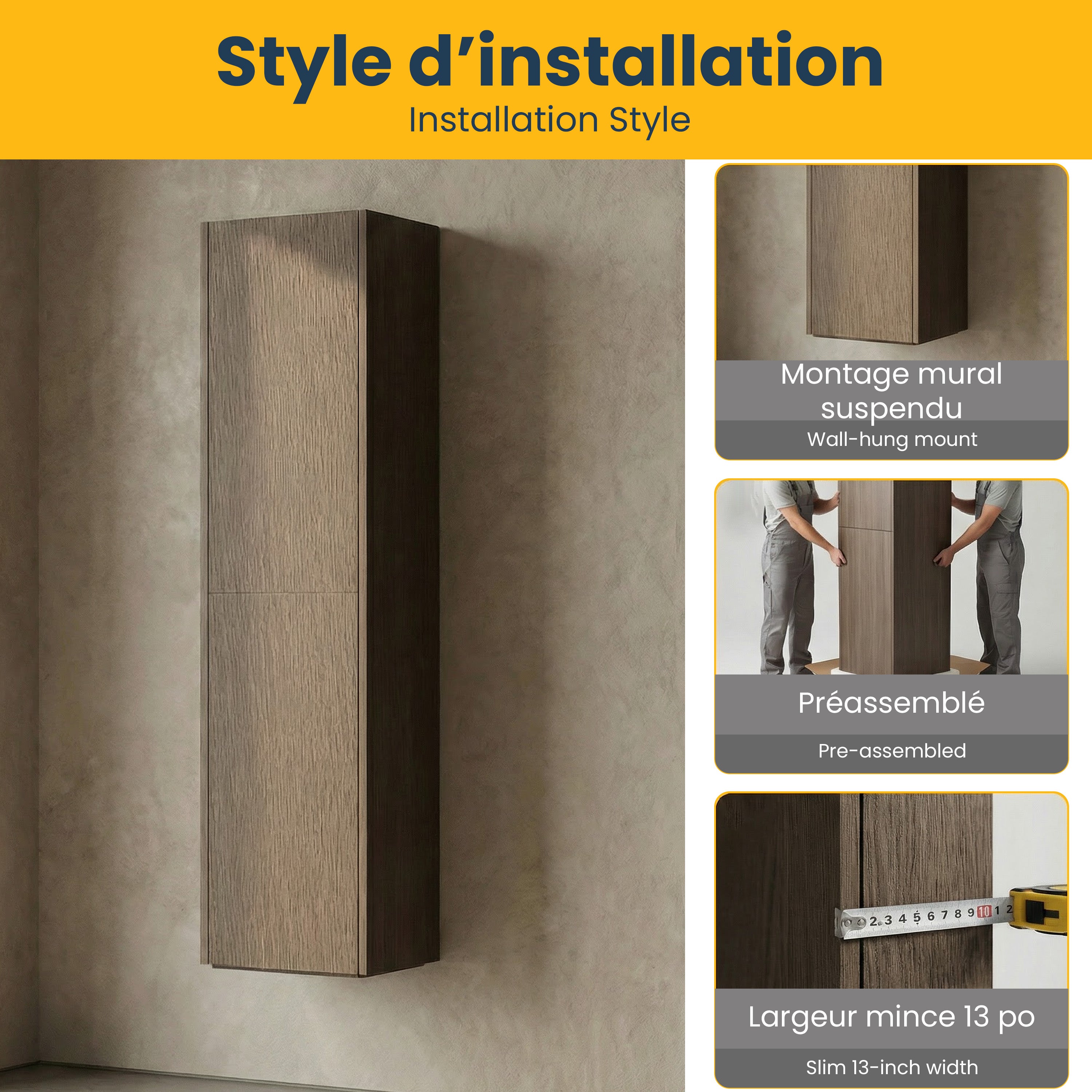 Meuble d'appoint Sanora en Noisette, 2 portes avec étagères - Rangement de salle de bain