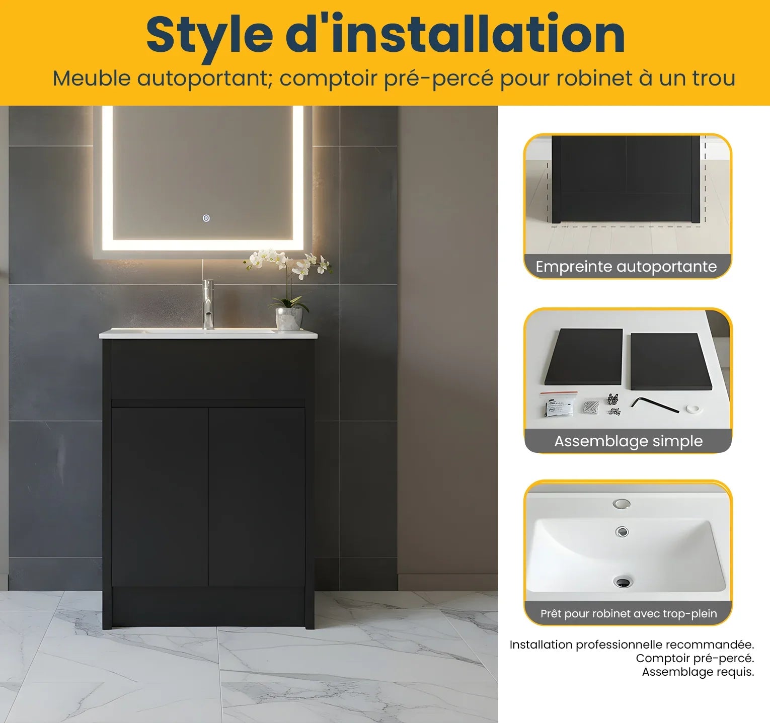 24" Dark Brown Oak Freestanding Bathroom Vanity with White Ceramic Countertop