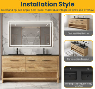 Meuble-Lavabo Autoportant 72po Chêne Brut avec Comptoir de Quartz d'ingénierie Noir