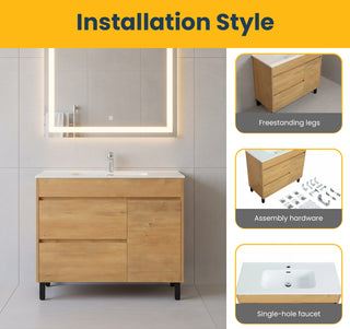 Meuble-Lavabo Autoportant 40 po Chêne Givré avec Comptoir de Céramique Blanc