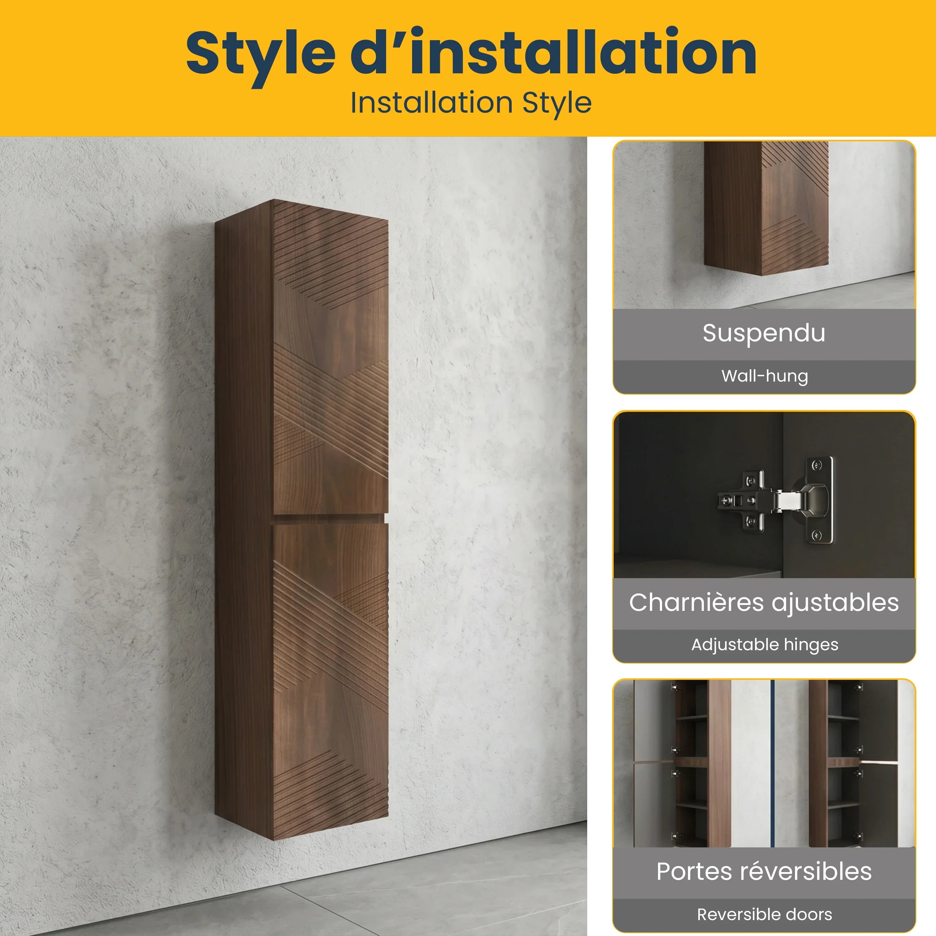 Armoire murale suspendue pour salle de bain - Noyer