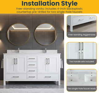 Meuble-Lavabo Autoportant 60po Blanc avec Comptoir de Marbre Ingénierie Calcutta