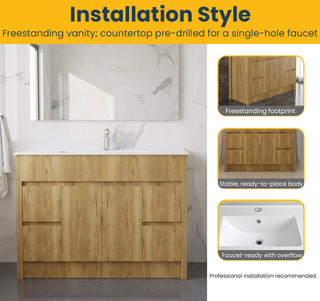 48" Frosted Oak Freestanding Single Sink Bathroom Vanity with White Ceramic Countertop