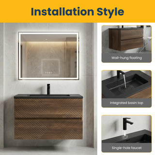 Meuble-Lavabo Mural 30po Noyer avec Comptoir de Quartz d'ingénierie Noir