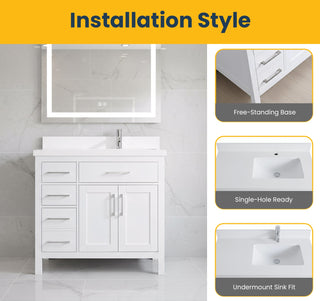 Meuble-Lavabo Autoportant 36po Blanc avec Comptoir de Quartz Blanche Neige