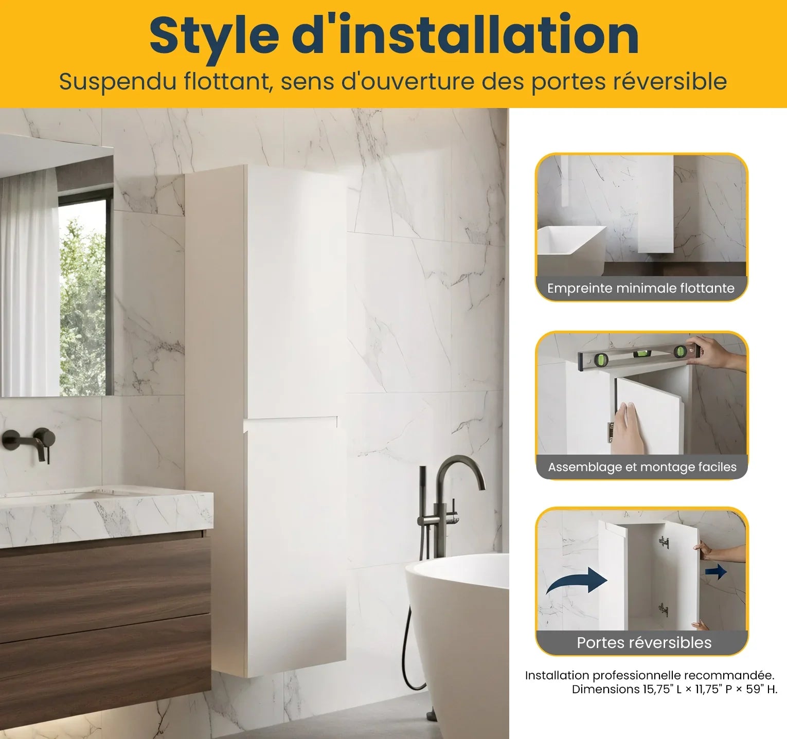 Bathroom Wall Hung Linen Cabinet - White High Gloss Capri