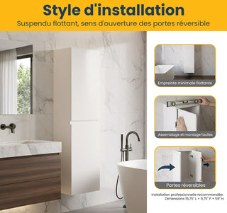 Armoire à linge suspendue murale de salle de bain - Blanc brillant Capri