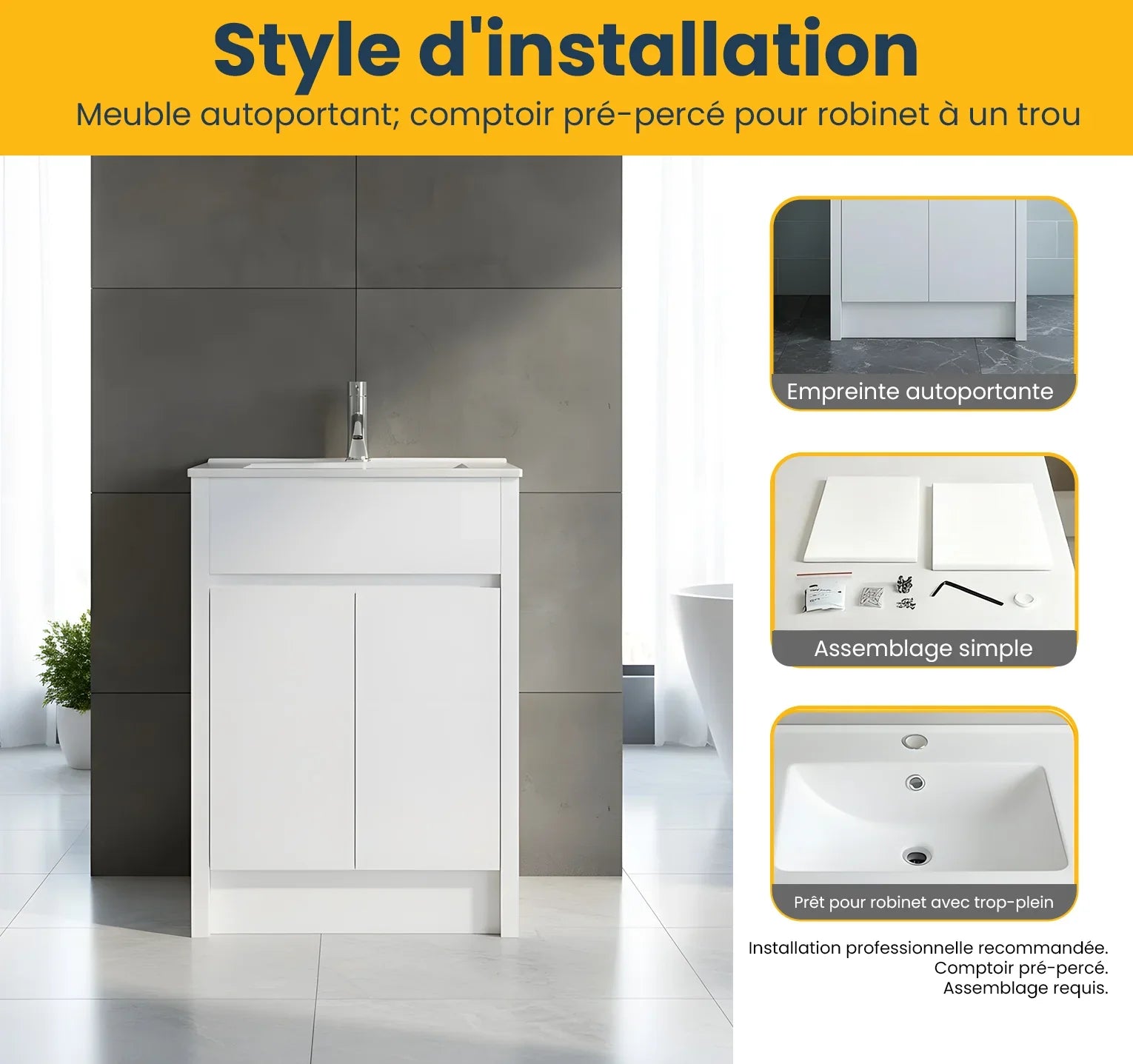 24" White Oak Freestanding Bathroom Vanity with White Ceramic Countertop