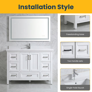 48" White Freestanding Single Sink Bathroom Vanity with Calcutta Quartz 4cm Countertop Nevada Collection