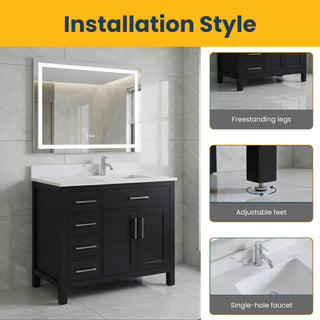 36" Black Freestanding Single Sink Bathroom Vanity with Engineered Calcutta Marble Countertop
