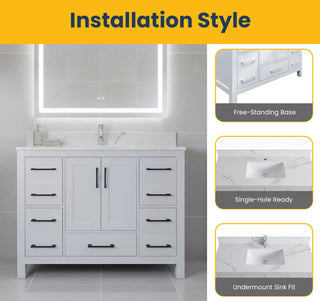 Meuble-lavabo autoportant Hampton gris 42"