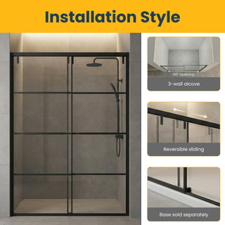 60" x 79" Framed Reversible Sliding Shower Door in Matte Black with Clear Glass Without Base