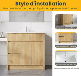 Meuble-Lavabo Autoportant 36 Chêne Givré avec Comptoir en Céramique