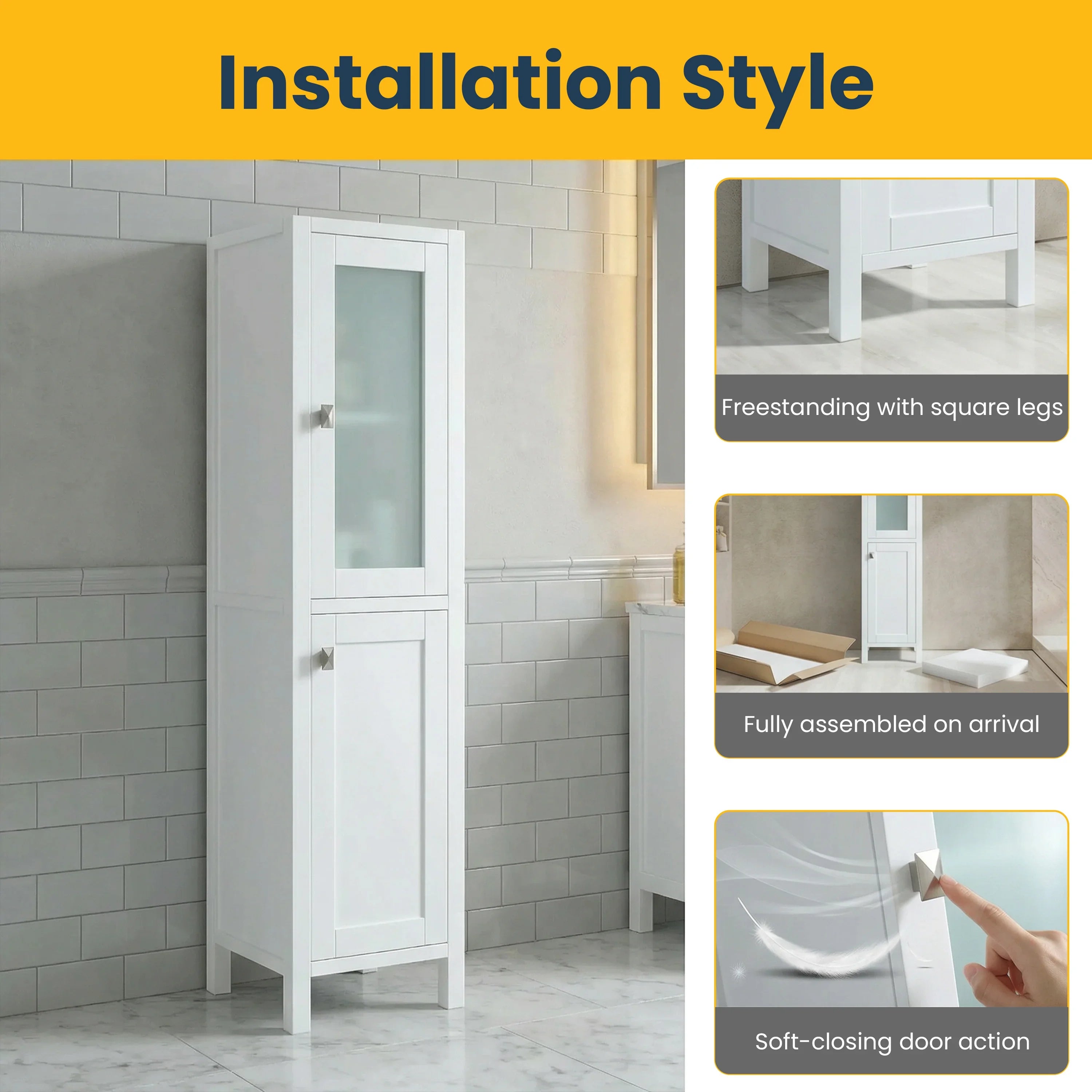 Armoire à linge de salle de bain autoportante - Collection Bilbao blanche