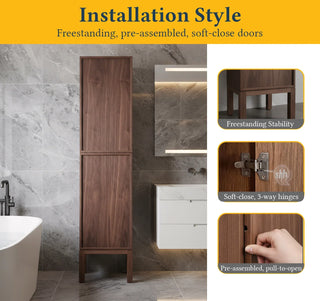 Bathroom Freestanding Linen Cabinet - Natural Walnut