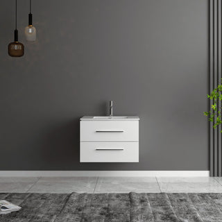 Meuble-Lavabo Mural 24po Blanc Mat avec Comptoir de Céramique Blanc