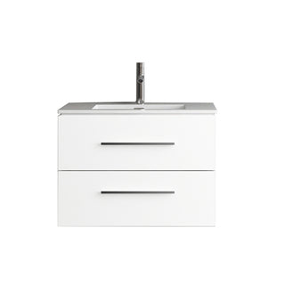 24" Matte White Wall Mount Single Sink Bathroom Vanity with White Ceramic Countertop