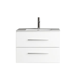 24" Matte White Wall Mount Single Sink Bathroom Vanity with White Ceramic Countertop