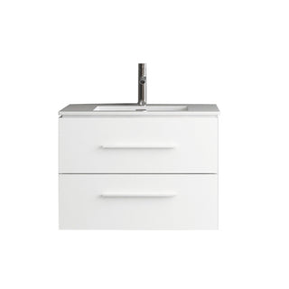 24" Matte White Wall Mount Single Sink Bathroom Vanity with White Ceramic Countertop