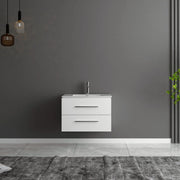 30" Matte White Wall-Mount Single Sink Bathroom Vanity with Ceramic Countertop
