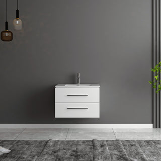 Meuble-Lavabo Mural 30po Blanc Mat avec Comptoir de Céramique Blanc