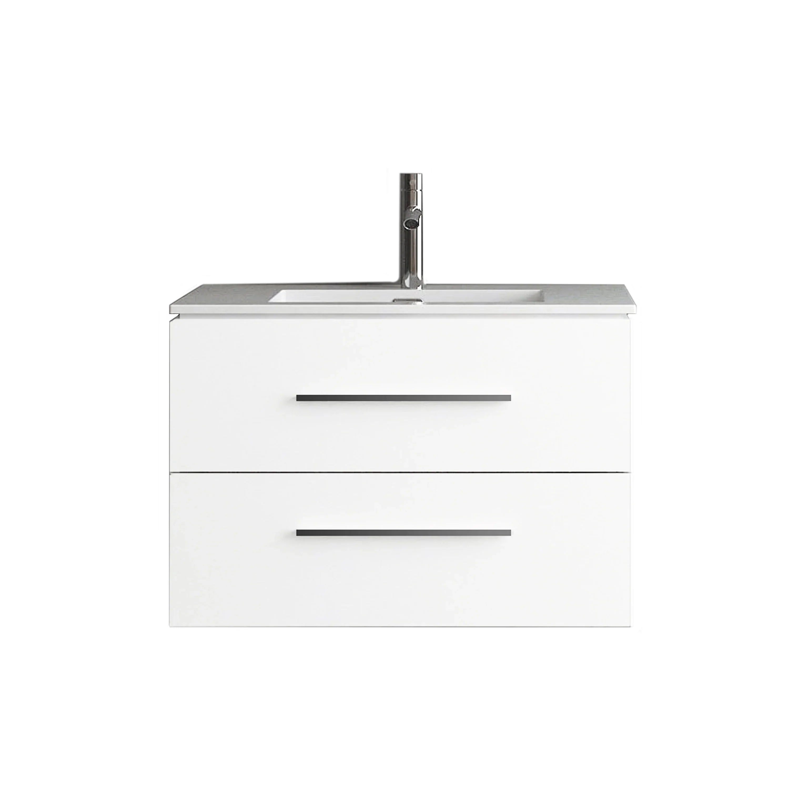 30" Matte White Wall-Mount Single Sink Bathroom Vanity with Ceramic Countertop