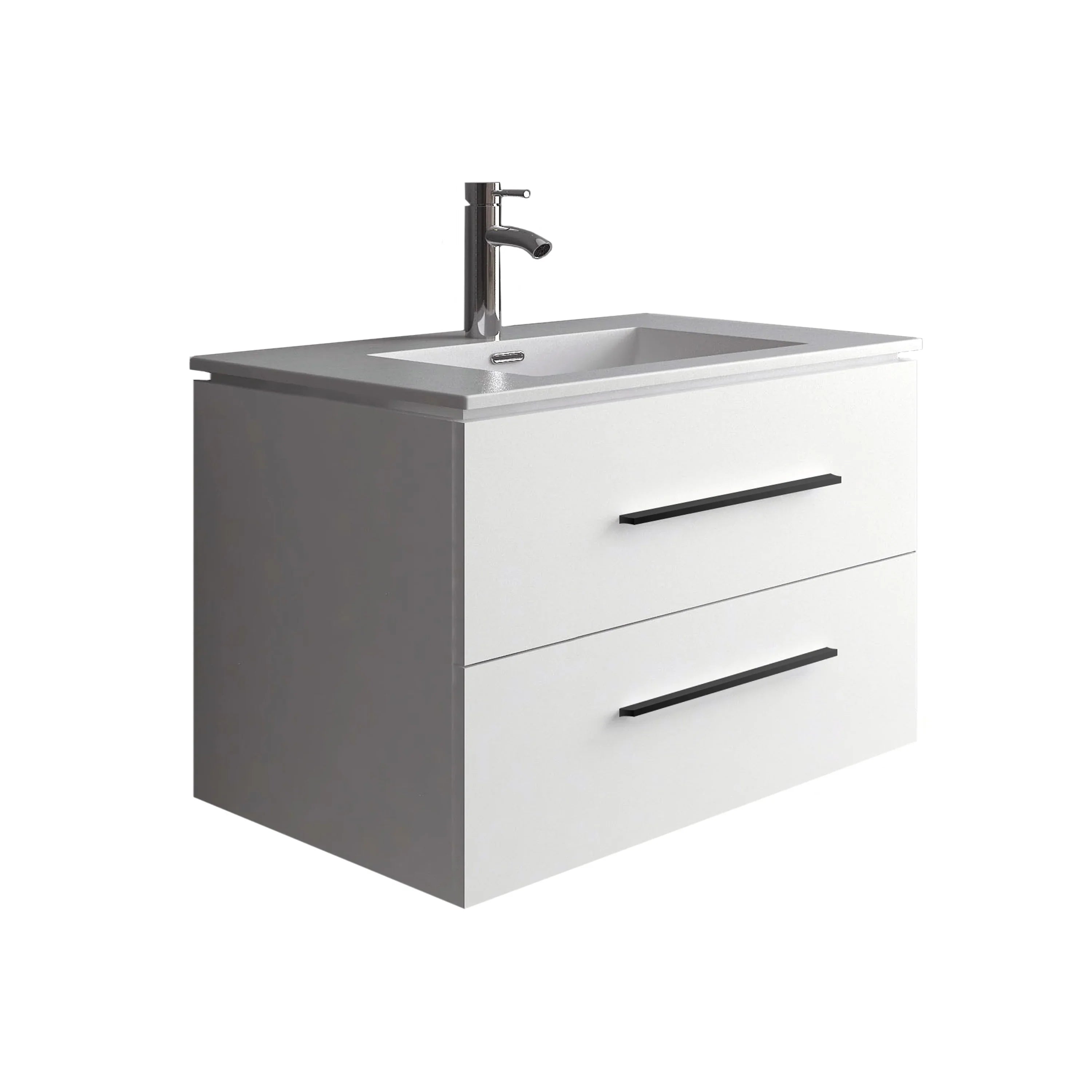 30" Matte White Wall-Mount Single Sink Bathroom Vanity with Ceramic Countertop