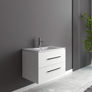 Meuble-Lavabo Mural 30po Blanc Mat avec Comptoir de Céramique Blanc