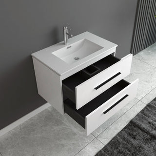 Meuble-Lavabo Mural 30po Blanc Mat avec Comptoir de Céramique Blanc