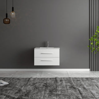 Meuble-Lavabo Mural 30po Blanc Mat avec Comptoir de Céramique Blanc