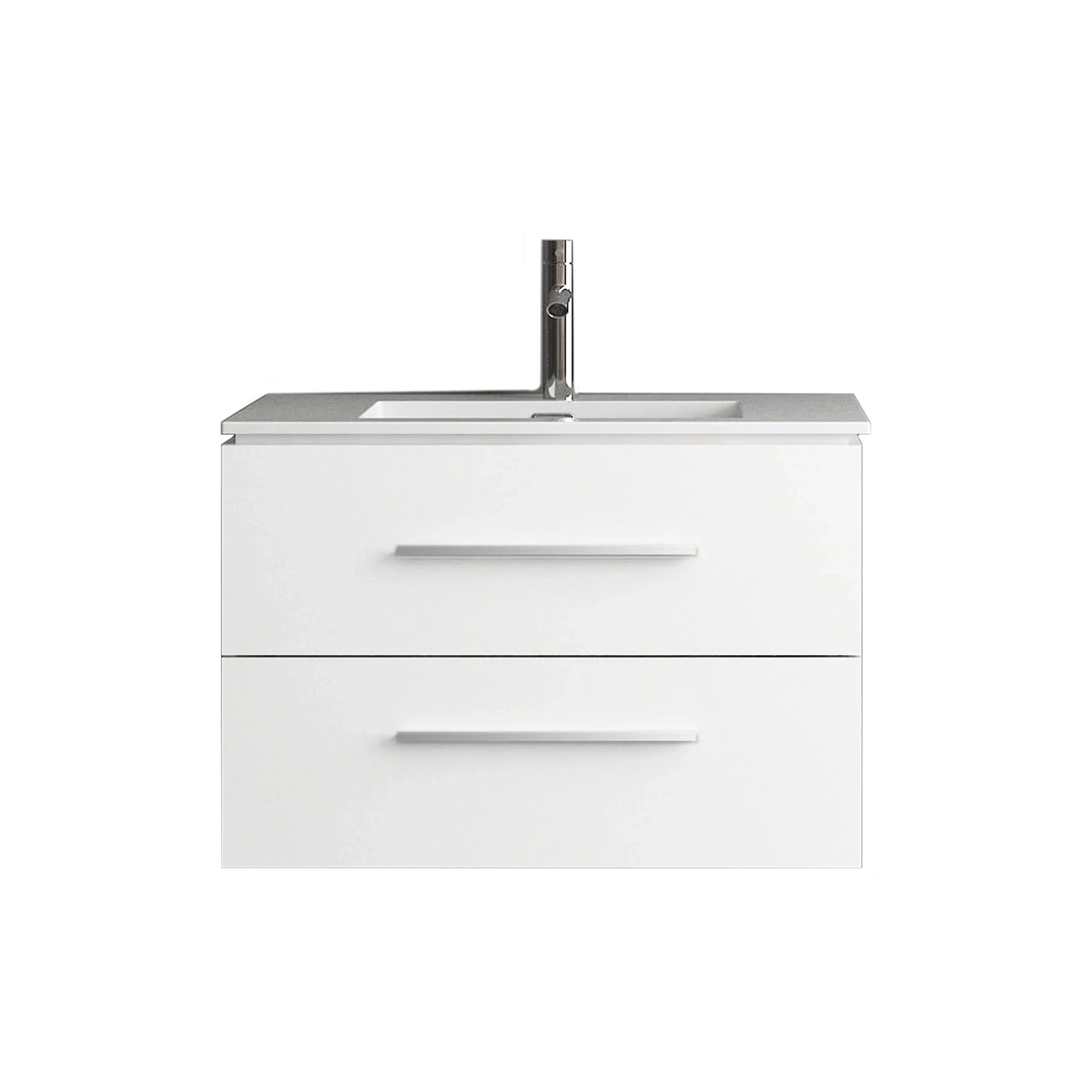 30" Matte White Wall-Mount Single Sink Bathroom Vanity with Ceramic Countertop
