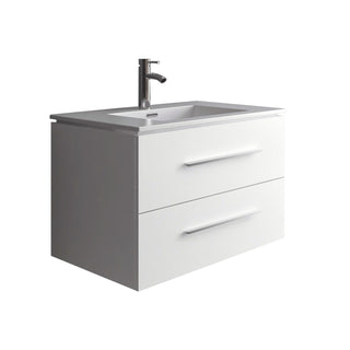 Meuble-Lavabo Mural 30po Blanc Mat avec Comptoir de Céramique Blanc