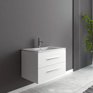 Meuble-Lavabo Mural 30po Blanc Mat avec Comptoir de Céramique Blanc