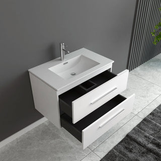 Meuble-Lavabo Mural 30po Blanc Mat avec Comptoir de Céramique Blanc